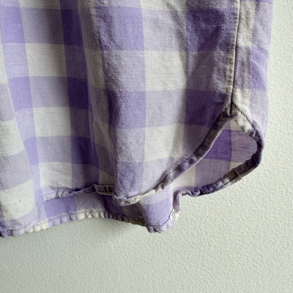 Loft Lavender Gingham Button Front Blouse Ruffle … - image 6